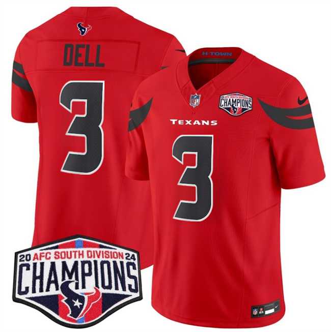 Mens Houston Texans #3 Tank Dell Red F.U.S.E. 2024 AFC South Division Champions Vapor Limited Stitched Jersey